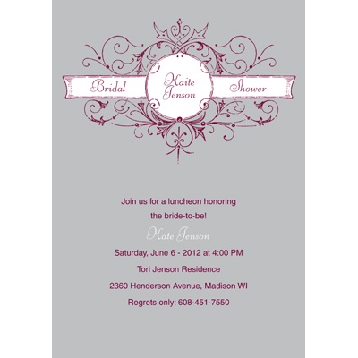 Vintage Scroll -- Pewter Bridal Shower Invitation