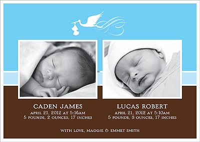 Special Deliveries -- Blue Twins Photo Birth Announcement