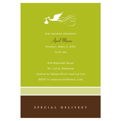 Special Delivery -- Olive Baby Shower Invitation