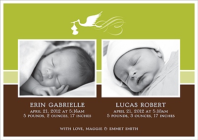 Special Deliveries -- Olive Twins Photo Birth Announcement