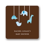 Swinging Animal Mobile in Blue -- Baby Shower Favor Stickers