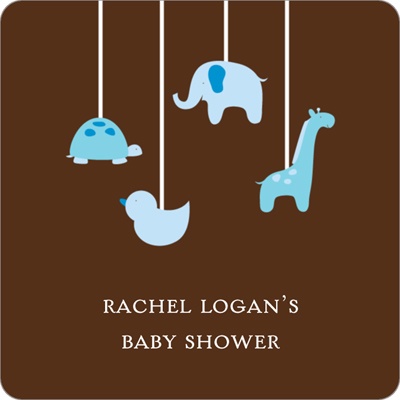 Swinging Animal Mobile in Blue -- Baby Shower Favor Stickers