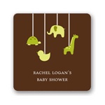 Swinging Animal Mobile in Green -- Baby Shower Favor Stickers
