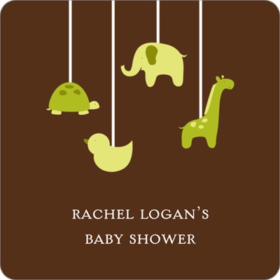 Swinging Animal Mobile in Green -- Baby Shower Favor Stickers