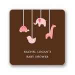 Swinging Animal Mobile in Pink -- Baby Shower Favor Stickers