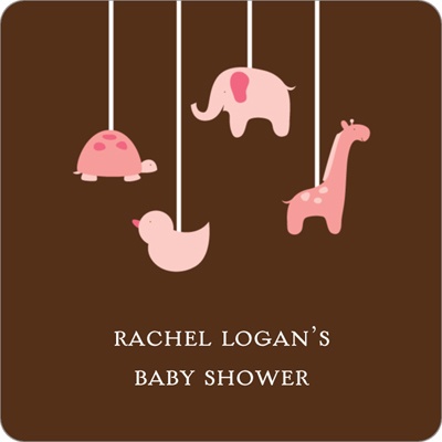 Swinging Animal Mobile in Pink -- Baby Shower Favor Stickers