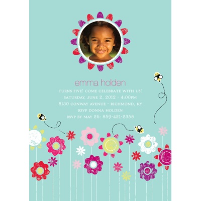 Springtime Buzz -- Aqua Photo Birthday Party Invitation