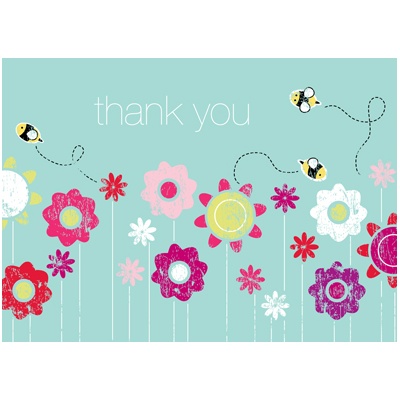 Springtime Buzz -- Aqua Thank You Card