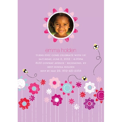 Springtime Buzz -- Violet Photo Birthday Party Invitation