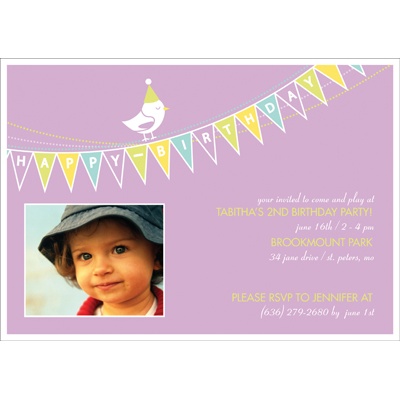 Banner Year -- Violet Photo Birthday Invitation