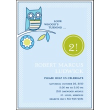 Look Whooo's Turning -- Blue Birthday Party Invitation