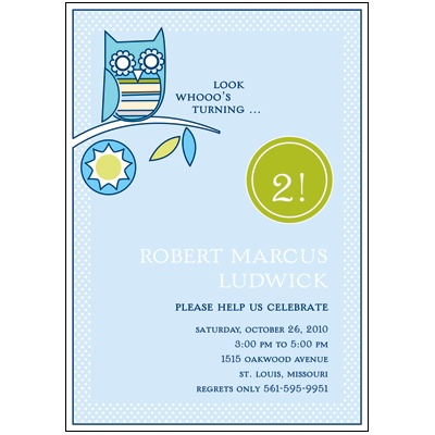 Look Whooo's Turning -- Blue Birthday Party Invitation