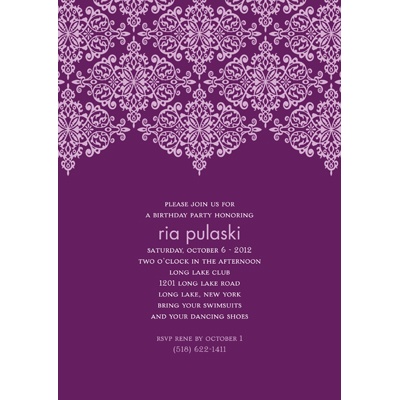 Delicate Lace -- Grape Birthday Party Invitation