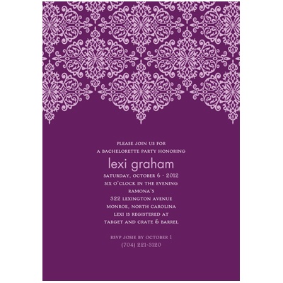 Delicate Lace -- Grape Bachelorette Party Invitation