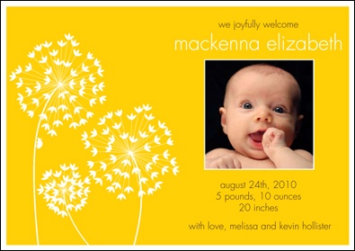 Little Bug -- Canary Recycled Photo Birth Announcement