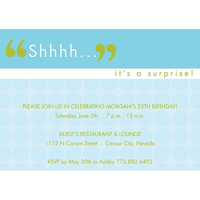 Shhh -- Blue Surprise Party Invitation