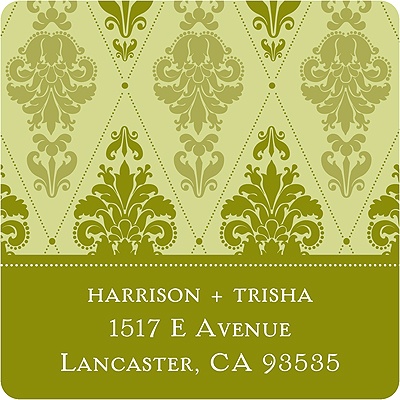 Diamond Damask -- Green Address Label