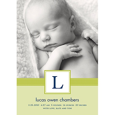 Tied with Love -- Green Photo Birth Announcement