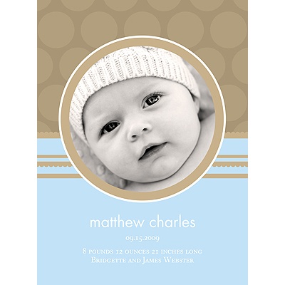 THE GOLDEN TICKET -- BOY PHOTO BIRTH ANNOUNCEMENT, 2in. x 4in. Folded Holiday Card