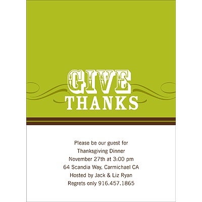 Simple Thanks -- Green Thanksgiving Invitation