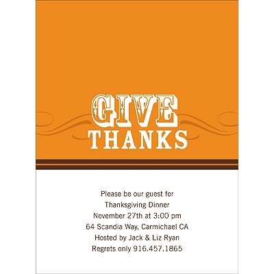 Simple Thanks -- Orange Thanksgiving Invitation