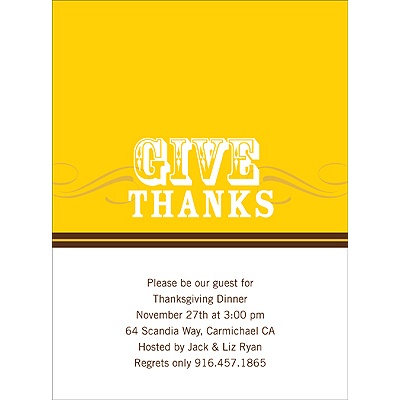 Simple Thanks -- Yellow Thanksgiving Invitation