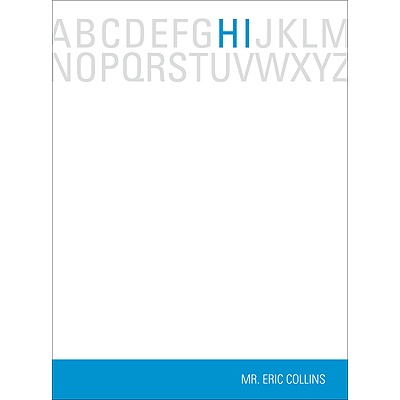 Alphabet Hello -- Blue Personalized Note Card