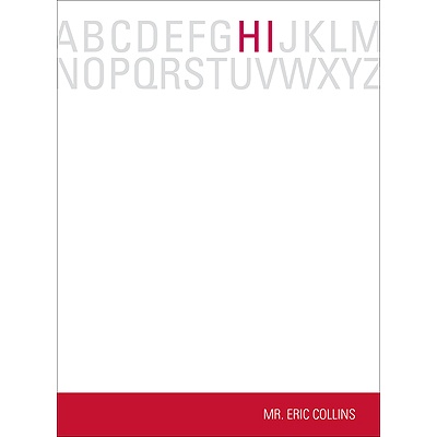 Alphabet Hello -- Red Personalized Note Card