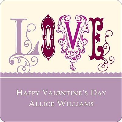 Fancy Love in Purple -- Valentine's Day Personalized Stickers