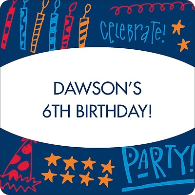 Doodles of Fun in Blue -- Kids Birthday Favor Stickers