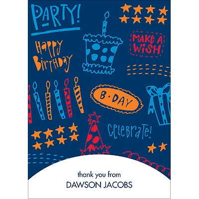 Doodles of Fun -- Blue Thank You Card