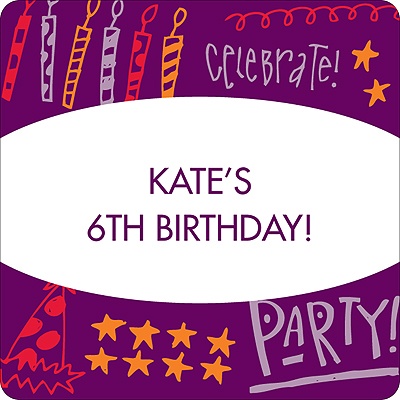Doodles of Fun in Purple -- Kids Birthday Favor Stickers