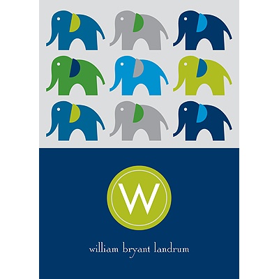 Elephant Line Up -- Blue Thank You Card