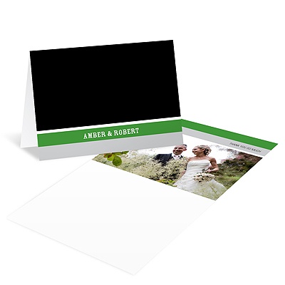 Contemporary Frames in Green -- Wedding Photo Thank You Card