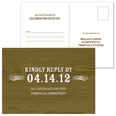Engraved Memories -- Brown Wedding Response Postcard