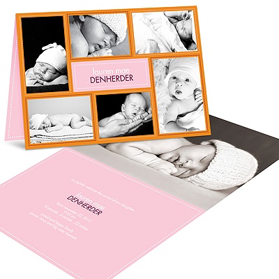 Newborn Collage -- Pink Photo Birth Announcement