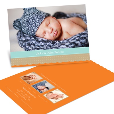 THE GOLDEN TICKET -- BOY PHOTO BIRTH ANNOUNCEMENT, 2in. x 4in. Folded Holiday Card