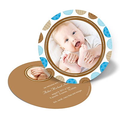 Round & Round We Go! in Brown -- Photo Birth Announcement