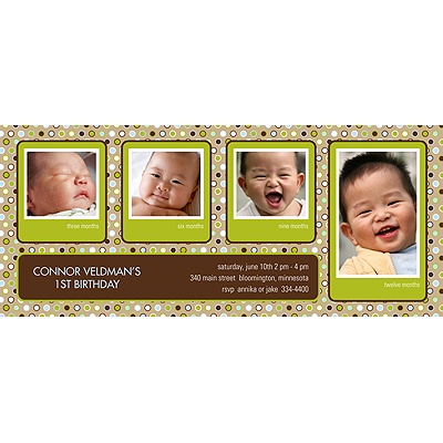 Polka Dot Parade -- Green Kids Photo Birthday Party Invitation