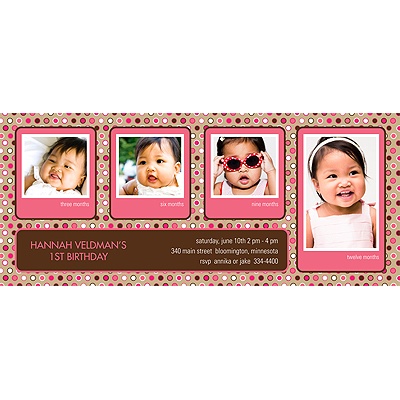 Polka Dot Parade -- Pink Kids Photo Birthday Party Invitation