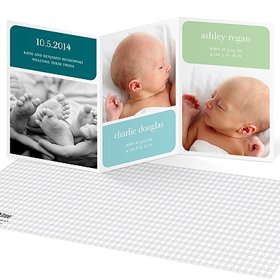 Trifold Photo Blocks -- Twin Baby Announcements