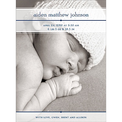 Classic Details in Blue -- Photo Birth Announcement