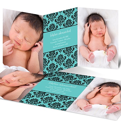THE GOLDEN TICKET -- BOY PHOTO BIRTH ANNOUNCEMENT, 2in. x 4in. Folded Holiday Card
