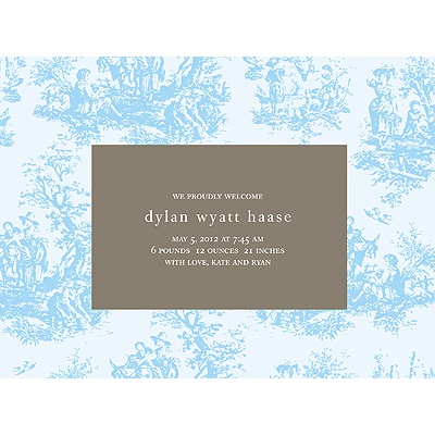 Memories in Blue -- Toile Birth Announcement