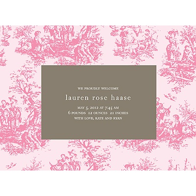 Memories in Pink -- Toile Birth Announcement
