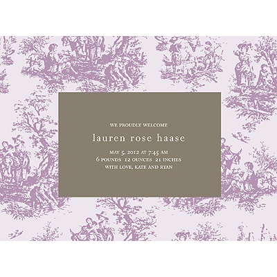 Memories in Purple -- Toile Birth Announcement