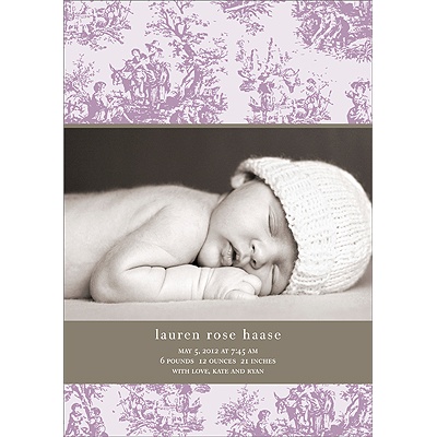 Memories in Purple -- Toile Photo Birth Announcement