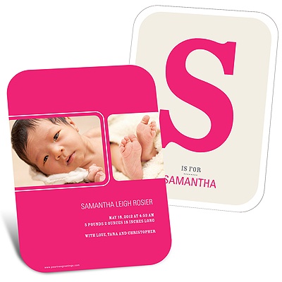 B is for Baby -- Girl Monogrammed Birth Announcements