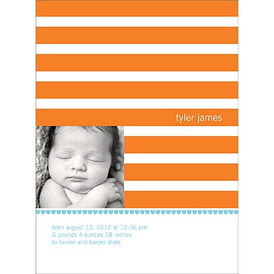 Stripes and Scallops -- Boy Photo Birth Announcement