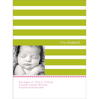 Stripes and Scallops -- Girl Photo Birth Announcement